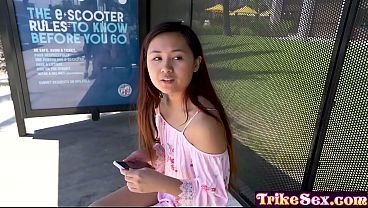 Petite Thai teen Elle Voneva deepthroats friend before petite teen enjoyed rough sex